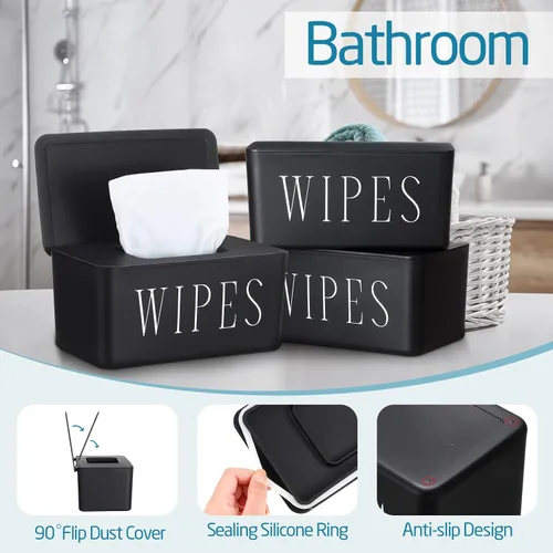 Miniatura 4 de 3 Pack Dispensador Portapapeles de Toallitas para Bebé Contenedor de Toallitas para Baño con Tapa Caja de Almacenamiento de Papel Higiénico