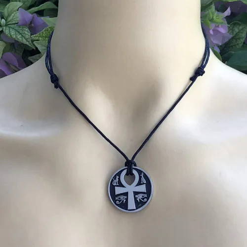 Miniatura 3 de Joyería pagana Ankh Cruz de la vida Anubis Bastet Bast Eye of Ra Horus Amuleto de protección egipcia para hombres y mujeres, collar con dije
