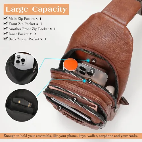 Miniatura 2 de SUOSDEY 2024 Sling Bag for Women Leather Crossbody Bags for Women Trendy Chest Bag Traveling Walking