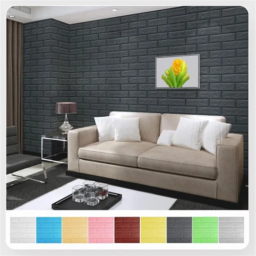 Miniatura 2 de Melairya Paneles de pared 3D para despegar y pegar, papel tapiz de ladrillo 3D de piedra sintética, autoadhesivo, para decoración de paredes Negro