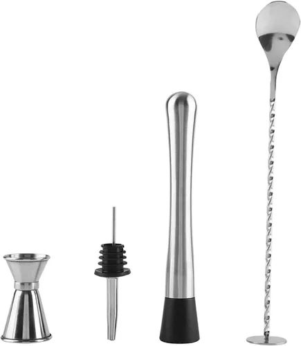 Juego de coctelera de 4 piezas, juego de mezclador de bebidas, herramientas de mezcla de bebidas Elite Mixology Barman Kit con accesorios esenciales