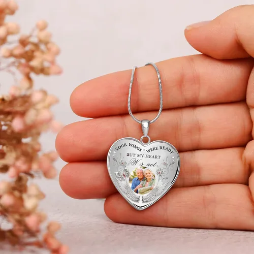 Miniatura 5 de Drawelry Collar conmemorativo personalizado con foto, dije personalizado con foto y alas de ángel, cadena de plata de ley con placa para mujeres