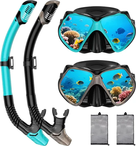 Miniatura 8 de Equipo de esnórquel para adultos, esnórquel seco, juego de máscara para adultos, máscara de buceo, equipo de buceo, gafas de natación con cubierta