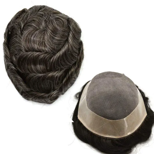 Miniatura 38 de Peluca de cabello humano monofilamento fino para hombre tipo tupé de polietileno alrededor del sistema de cabello, peluca duradera de monofilamento