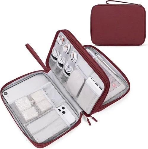Miniatura 46 de FYY Organizador electrónico, organizador de cables de viaje, bolsa de transporte para accesorios electrónicos, portátil, impermeable, doble capa