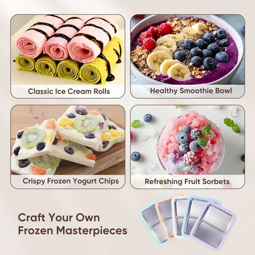 Miniatura 7 de Máquina para hacer helados enrollados, doble bandeja para hacer helados instantáneos, máquina de yogur congelado casero de grado alimenticio