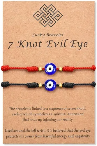 Pulsera de 7 nudos contra el mal de ojo para mujeres, hombres y bebés, cuerda roja negra rosa, protección contra el mal de ojo, buena suerte, regalo