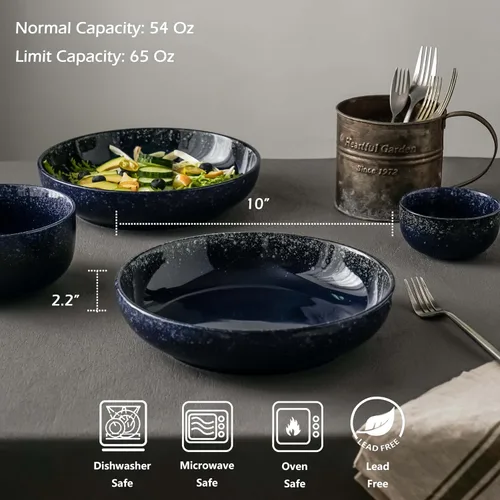 Miniatura 2 de S&Q'S CERAMICS Juego de 4 tazones grandes para servir, tazones grandes para ensalada de 65 onzas, platos hondos de cerámica anchos y poco profundos