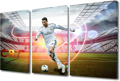 Miniatura 28 de TISHIRON CR7 - Póster de Cristiano Ronaldo de 3 piezas, lienzo para pared, cuadros de superestrella de fútbol, arte de pared grande envuelto