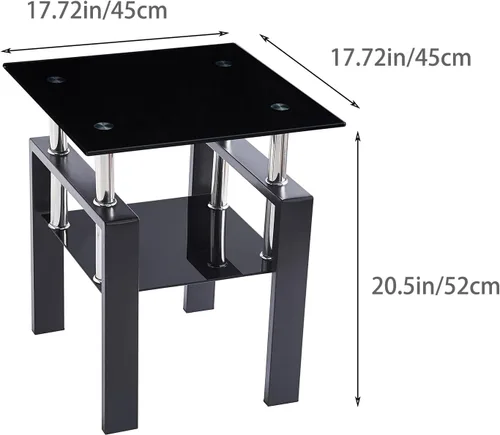 Miniatura 8 de Juego de 3 mesas de café de cristal, modernas mesas negras para sala de estar, mesas auxiliares y auxiliares, juego de mesa auxiliar de 3 piezas