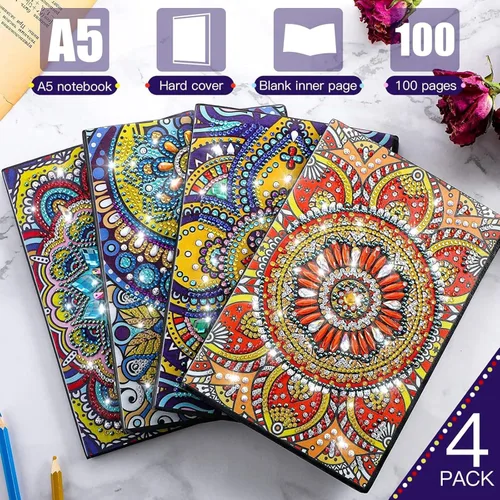 Miniatura 5 de Ctosree Juego de 4 cuadernos de arte de diamantes para adultos, adolescentes, mandala, pintura de diamante, diarios forrados, 5D, puntos de gema 5D