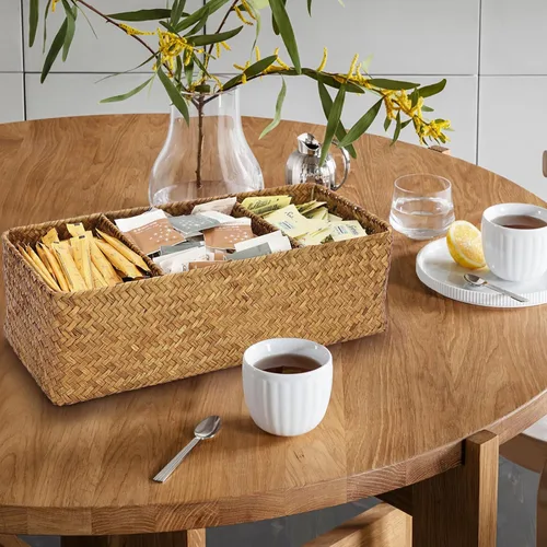 Miniatura 6 de ELLDOO Cesta de almacenamiento de mimbre de mimbre de hierba marina, organizador de cápsulas de café de gran capacidad para cápsulas K Cup Marrón