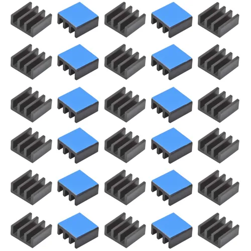 30 unidades de disipador de calor de aluminio de 0.43 x 0.43 x 0.2 pulgadas con cinta adhesiva conductora térmica para Raspberry Pi, chip