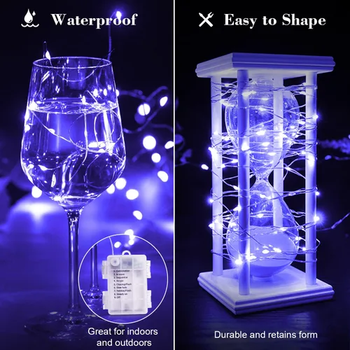 Miniatura 4 de Paquete de 2 luces LED negras de 16.4 pies, 50 luces LED de hadas UV, funciona con pilas con control remoto y temporizador, 8 modos de luces UV