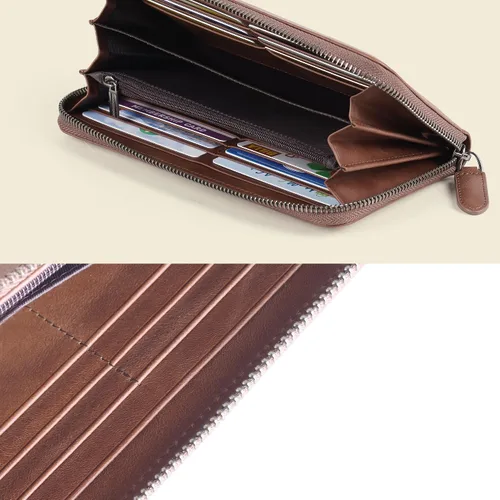 Miniatura 21 de VISOUL Cartera larga de cuero con cremallera para hombres y mujeres con bloqueo RFID, cartera larga de embrague grande con cremallera, Negro