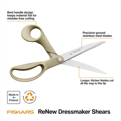 Miniatura 2 de Fiskars Tijeras de tela reciclada de 9 pulgadas - Tijeras de artesanía sostenibles y afiladas para costura - Corte de tela - Beige