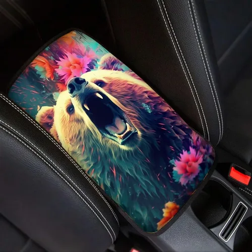 Funda para reposabrazos de automóvil, ajuste universal para la mayoría de automóviles, SUV, camiones, sedán, patrón fresco, plegable, cómoda, Oso