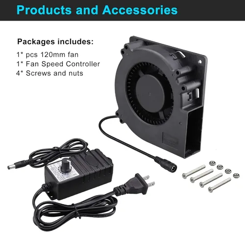 Miniatura 6 de Wathai - Ventilador centrífugo de soplado de 120 mm x 32 mm, ventilador con alimentación de 110 V 220 V CA, controlador de velocidad de 4 V a 12 V