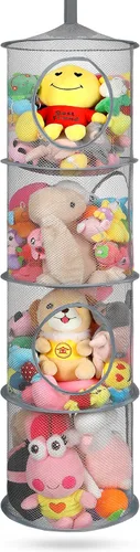 Miniatura 20 de Almacenamiento Colgante para Juguetes de Peluche, Organizador de Almacenamiento de Peluches Plegable para Rincón con 4 Compartimentos, Organizador