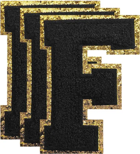 Miniatura 139 de 3 parches de números de chenilla negra, tamaño grande de 4-1/2" parches de números para planchar, parches universitarios para ropa, 8" Borde oro rosa
