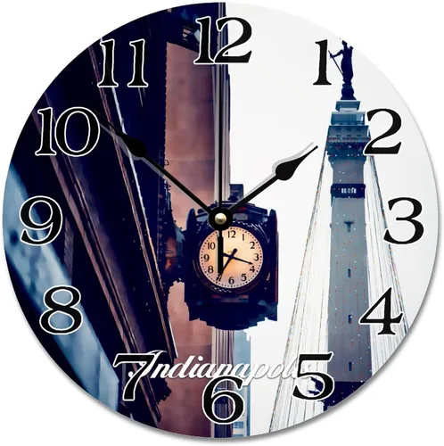 Miniatura 20 de Reloj de paisaje de Indianápolis, Indiana, Estados Unidos, reloj decorativo de viaje, funciona con pilas, 9 pulgadas, silencioso, retro, decoración