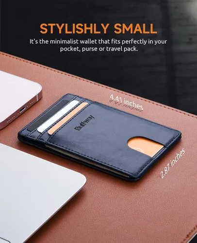 Miniatura 41 de Buffway Billetera delgada para hombre, minimalista con bolsillo frontal delgado, tarjetero de cuero con bloqueo RFID para viajes de trabajo