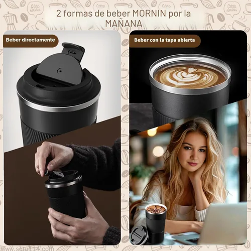 Miniatura 8 de Taza de Café de Viaje de 12 OZ, Taza de Café Aislada con Tapa a Prueba de Derrames y Fugas, Vaso Portátil de Acero Inoxidable Reutilizable para Agua