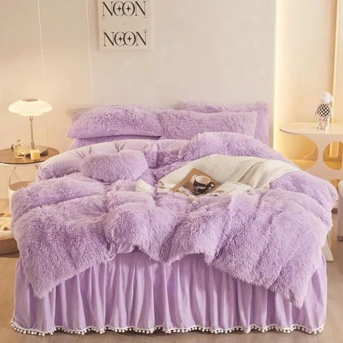 Miniatura 24 de Juego de Funda de Edredón Mullida Morada King, Juego de Ropa de Cama King de Piel Sintética Suave Peluda Morada 3 Piezas