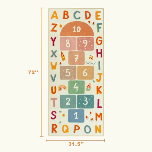 Miniatura 3 de STARUIA Alfombra de Rayuela Lavable para Niños para Sala de Juegos, Alfombras Educativas Coloridas para Aula con Números ABC, Alfombra