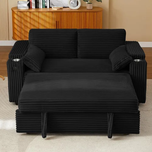 Miniatura 28 de hansones Sofá cama extraíble multifuncional de 66 pulgadas con mesa auxiliar oculta, reposabrazos de almacenamiento, puerto de carga integrado