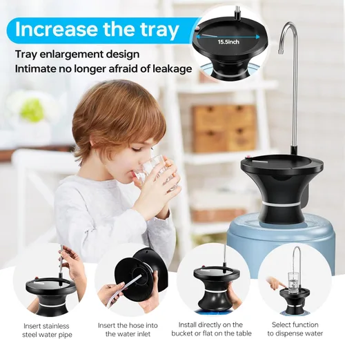 Miniatura 3 de Bomba dispensadora de agua potable, bomba eléctrica automática para botellas de agua potable para jarras de agua de 2-5 galones, recargable por USB