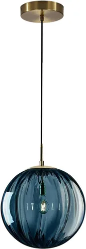 KCO Iluminación Lámpara Colgante de Globo de Vidrio Individual Azul Lámparas Colgantes Isla de Cocina Oro Cepillado Lámpara Colgante de Mediados de