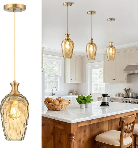 Miniatura 15 de Lámpara colgante de 3 luces, moderna lámpara de araña de níquel cepillado para comedor sobre mesa con vidrio martillado, luces colgantes de racimo