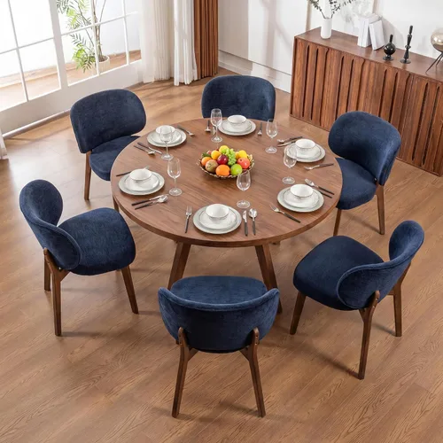 Miniatura 26 de YOUNIKE Silla de comedor con respaldo alto, silla única de cocina estilo moderno de mediados de siglo, silla acentuada sin brazos de tela bouclé