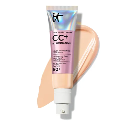 IT Cosmetics CC+ Cream Illumination (Light) - Base radiante de cobertura completa con SPF 50+, corrector de color y suero hidratante 03 Luz (tono
