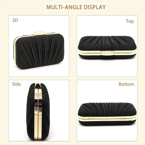 Miniatura 3 de Crbeqabe Bolsos de mano para mujer, bolso de noche plisado, bolso de mujer para boda, fiesta, baile de graduación con cadena desmontable