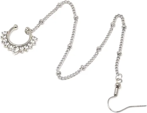 Miniatura 4 de Honbay Anillo de septum falso sin perforación, anillos indios para nariz con cadena de nariz a oreja, Aleación, cristal