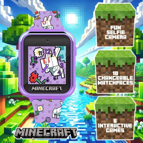 Miniatura 2 de Minecraft - Reloj inteligente para niños con 10 caras de reloj, selfie y cámara de video, contador de pasos, grabadora de voz, juegos divertidos