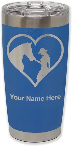 Miniatura 28 de LaserGram Vaso aislado al vacío de 20 onzas, corazón de vaquera de caballo, grabado personalizado incluido (negro)