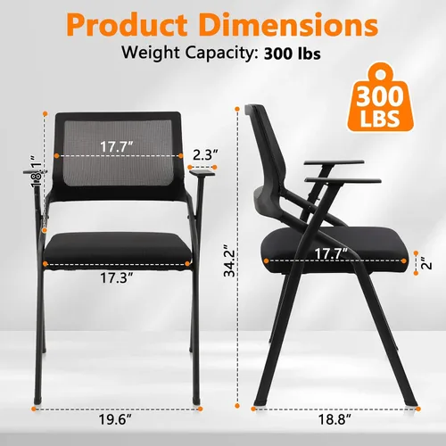 Miniatura 3 de CLATINA Sillas de oficina apilables y plegables con soporte lumbar ergonómico y cojín de asiento grueso, silla de recepción de tela de malla