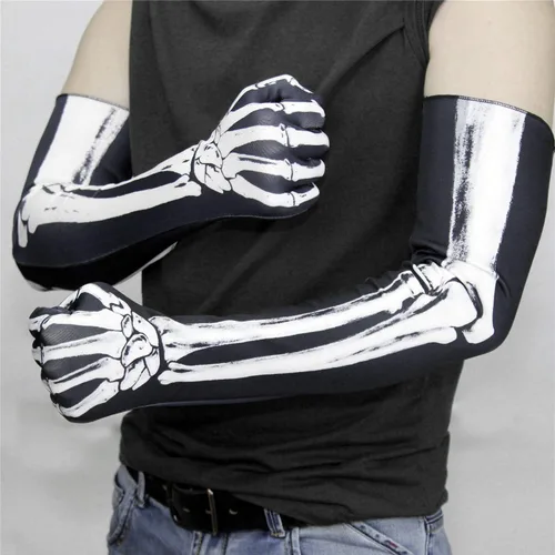 Miniatura 7 de AXBXCX Guantes de esqueleto de dedo completo para muñeca, guantes de baile largos de Halloween