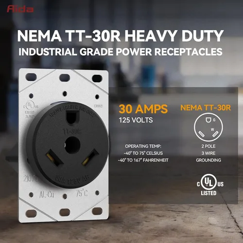 Miniatura 3 de NEMA TT-30R - Receptáculo de salida de remolque de 30 amperios y 125 voltios de 3 clavijas con conexión a tierra para caravanas, caravanas