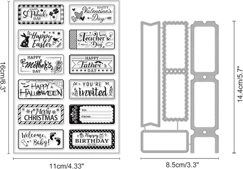 Miniatura 2 de INFUNLY Palabras sellos y troqueles de corte de vacaciones y sellos transparentes para hacer tarjetas, bricolaje, álbumes de recortes, decoración
