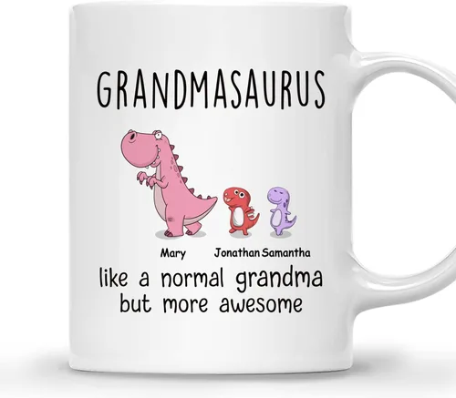 Miniatura 23 de Gossby Taza personalizada (1 niño) AUNTASAURUS Like a Normal Aunt but More Awesome - Taza de café para la abuela de parte de la nieta, nieto