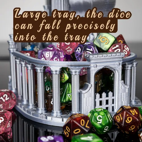 Miniatura 5 de DND - Torre de dados con bandeja para juegos de rol, Calabozos y Dragones, D&D, TRPG, 7 dados incluidos, torre rodante perfecta para dados temáticos