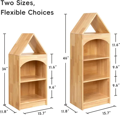 Miniatura 3 de OOOK Rubberwood Montessori - Estante organizador y almacenamiento de juguetes de 3 niveles, armario esquinero de madera para habitación de niños