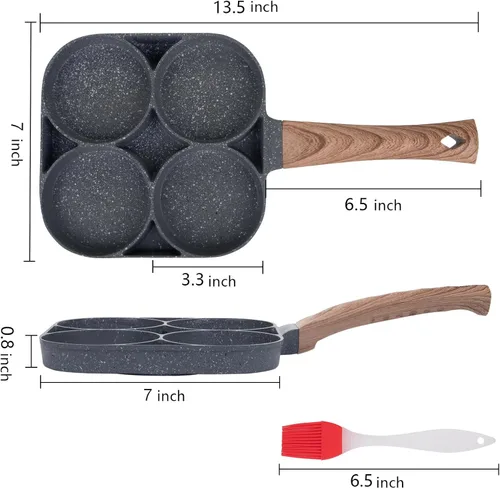 Miniatura 2 de yarlung Sartén de 4 tazas con cepillo para aceite, sartén antiadherente para huevos escalfados, sartén para panqueques para hamburguesas, tortillas