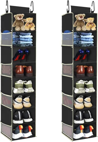 Miniatura 7 de Organizador de zapatos colgante de gran tamaño con 8 estantes, organizador colgante de armario con 8 bolsillos laterales, estantes colgantes más