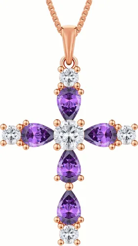 Miniatura 86 de YL Collar de cruz de plata de ley 925 con colgante de piedra natal religiosa para mujer