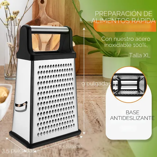 Miniatura 4 de Spring Chef Rallador Profesional de Queso - Acero Inoxidable, Tamaño XL, 4 Lados - Rallador de Caja Perfecto para Queso Parmesano, Verduras, Negro